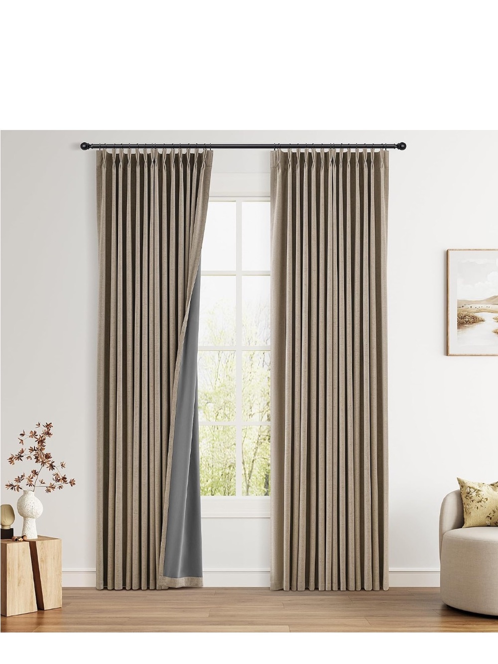 100% Blackout Linen Pinch Pleated Curtains 84 in for Bedroom Khaki
7ft